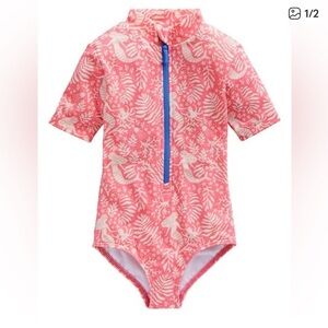 Mini Boden Pink Mermaid Rashguard one piece zip up swimsuit